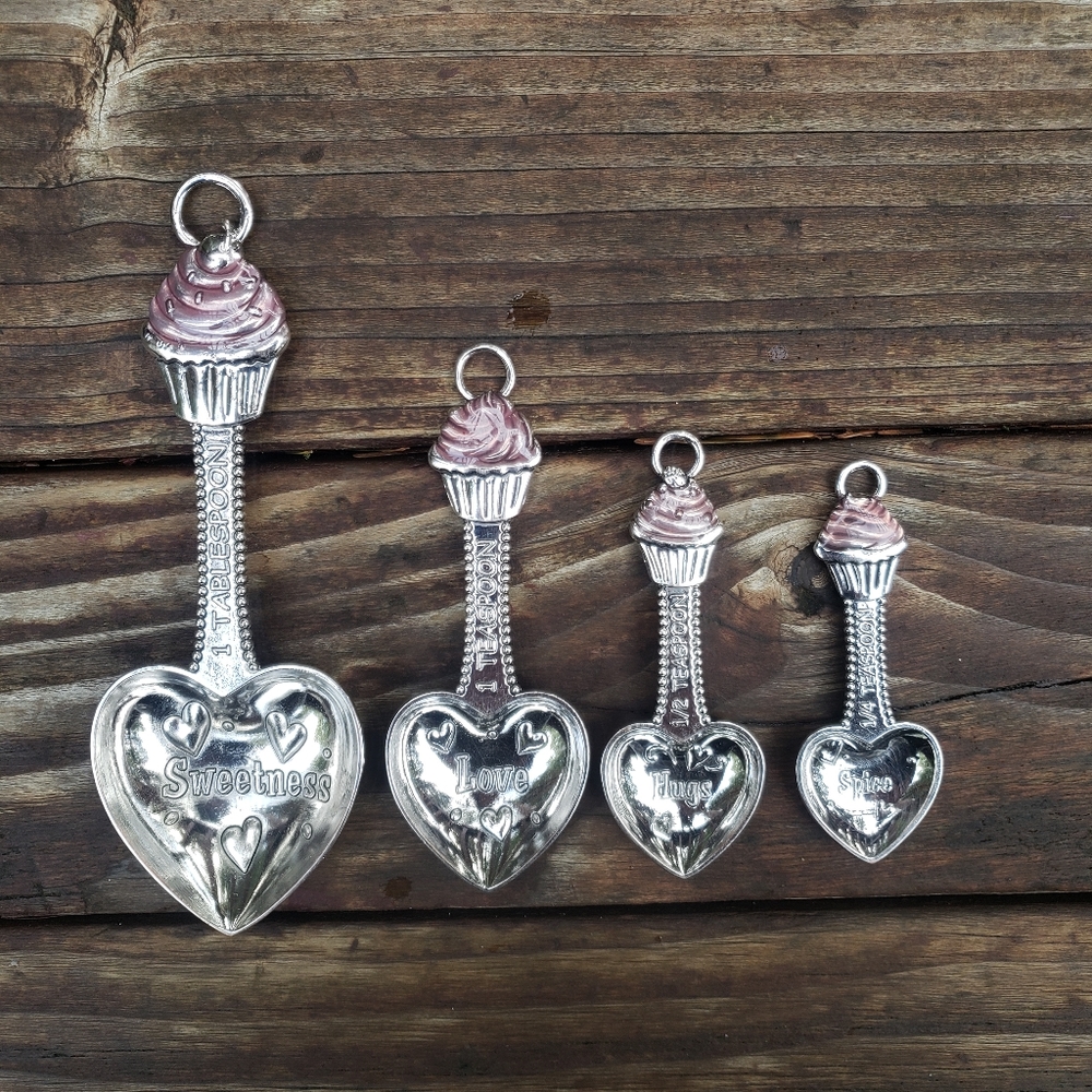 Heart and Cupcake Metal Measuring Spoons- Set Of 4